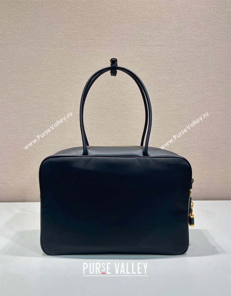 Prada Large Re-Nylon and leather top-handle bag with padlock black 2024 1BB131 (YZ-241213065)