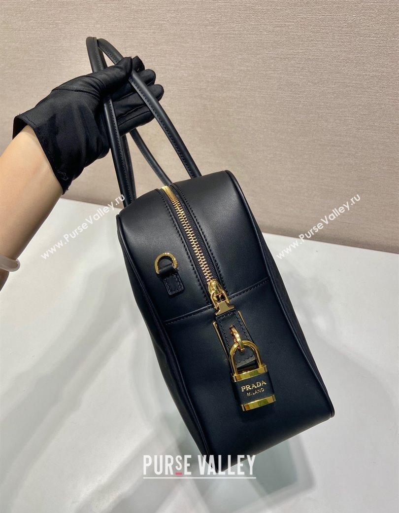 Prada Large Re-Nylon and leather top-handle bag with padlock black 2024 1BB131 (YZ-241213065)