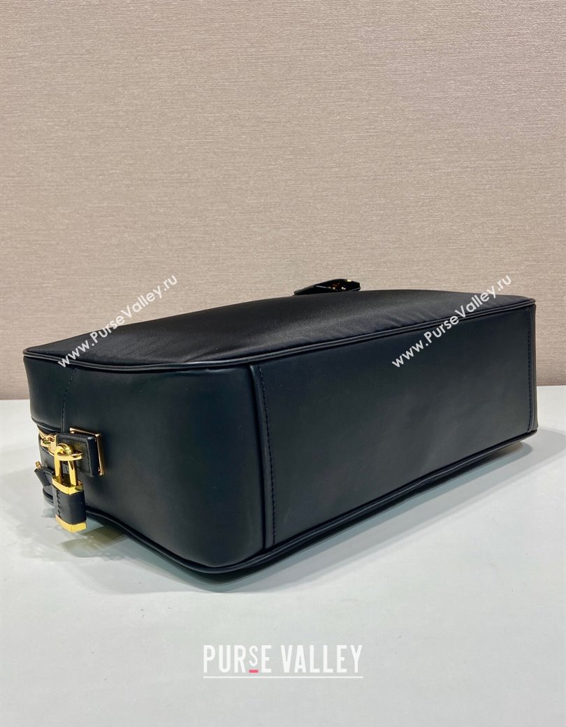 Prada Large Re-Nylon and leather top-handle bag with padlock black 2024 1BB131 (YZ-241213065)