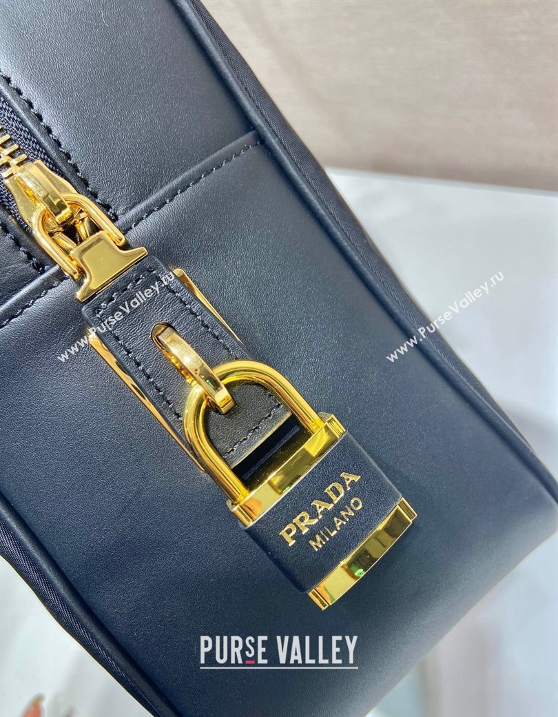 Prada Large Re-Nylon and leather top-handle bag with padlock black 2024 1BB131 (YZ-241213065)