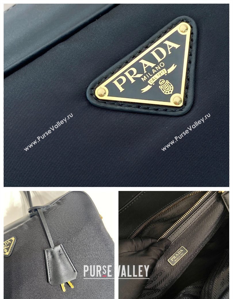 Prada Large Re-Nylon and leather top-handle bag with padlock black 2024 1BB131 (YZ-241213065)