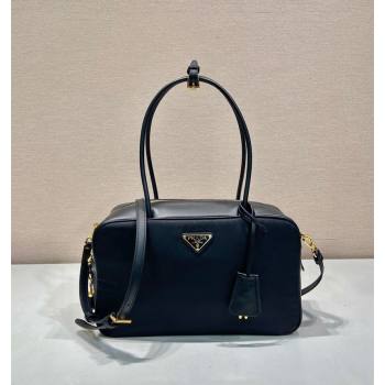 Prada Re-Nylon and leather medium top-handle bag with padlock black 2024 1BB132 (YZ-241213066)