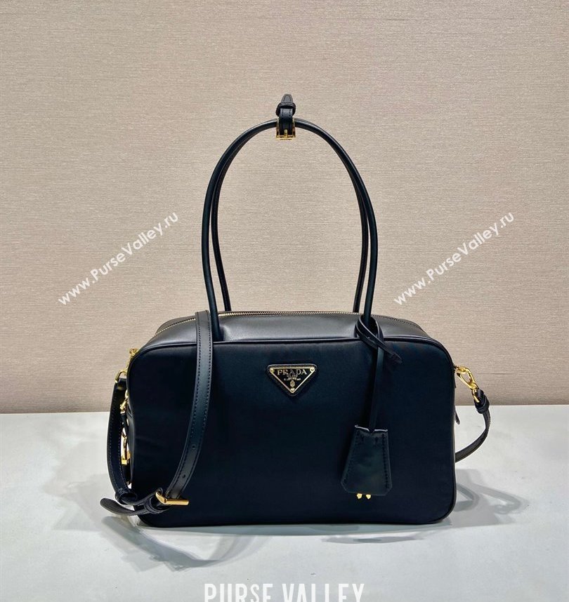 Prada Re-Nylon and leather medium top-handle bag with padlock black 2024 1BB132 (YZ-241213066)