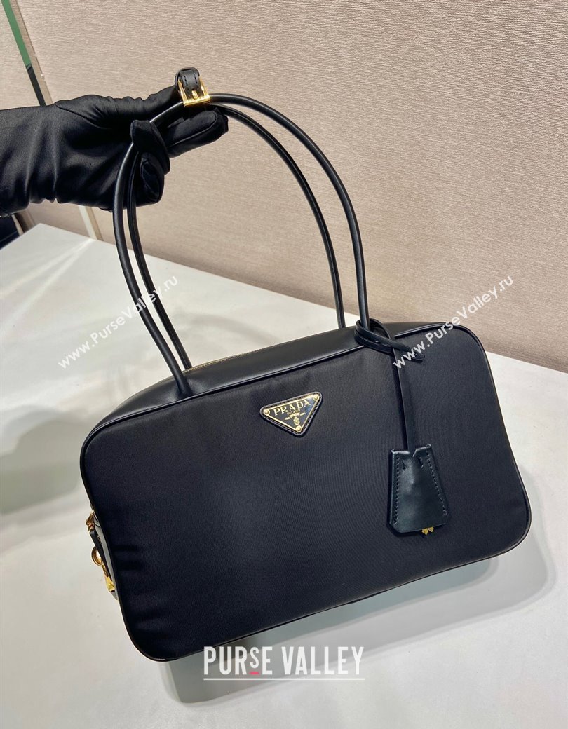 Prada Re-Nylon and leather medium top-handle bag with padlock black 2024 1BB132 (YZ-241213066)