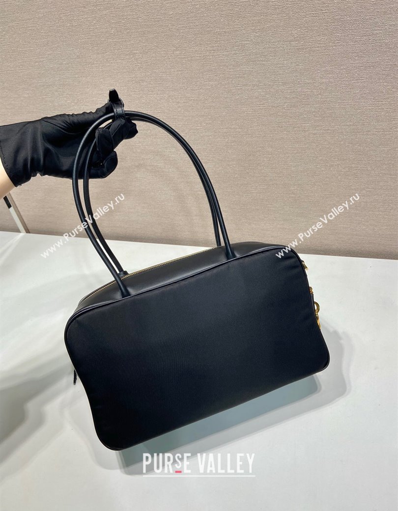 Prada Re-Nylon and leather medium top-handle bag with padlock black 2024 1BB132 (YZ-241213066)