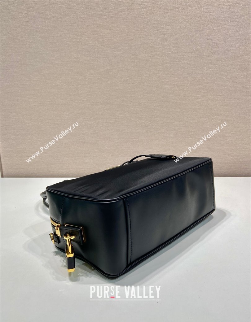 Prada Re-Nylon and leather medium top-handle bag with padlock black 2024 1BB132 (YZ-241213066)