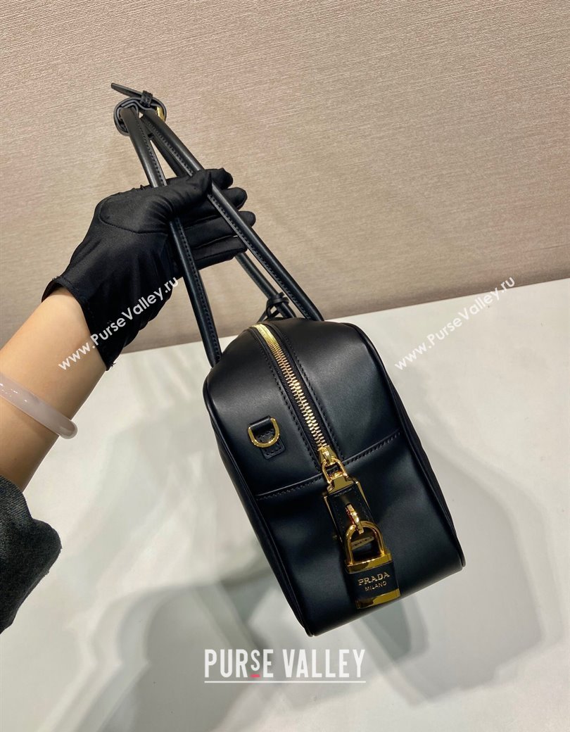 Prada Re-Nylon and leather medium top-handle bag with padlock black 2024 1BB132 (YZ-241213066)