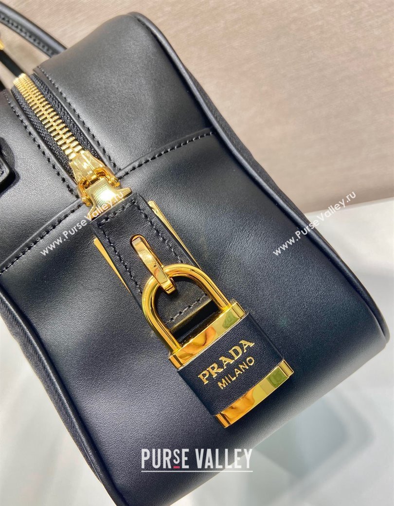 Prada Re-Nylon and leather medium top-handle bag with padlock black 2024 1BB132 (YZ-241213066)