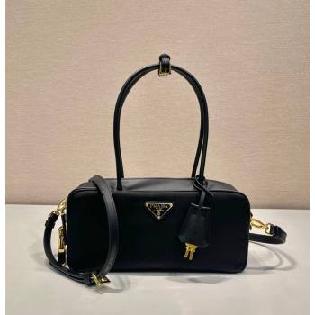 Prada Re-Nylon and leather small top-handle bag with padlock black 2024 1BB133 (YZ-241213067)