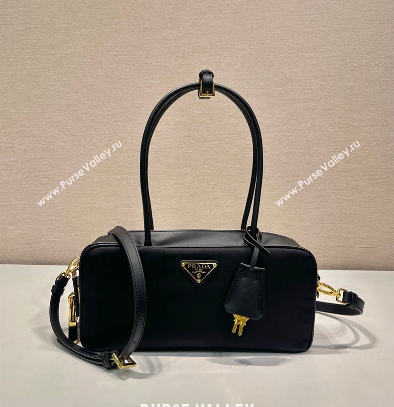 Prada Re-Nylon and leather small top-handle bag with padlock black 2024 1BB133 (YZ-241213067)