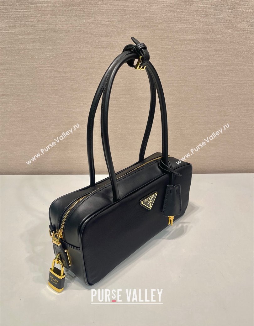 Prada Re-Nylon and leather small top-handle bag with padlock black 2024 1BB133 (YZ-241213067)