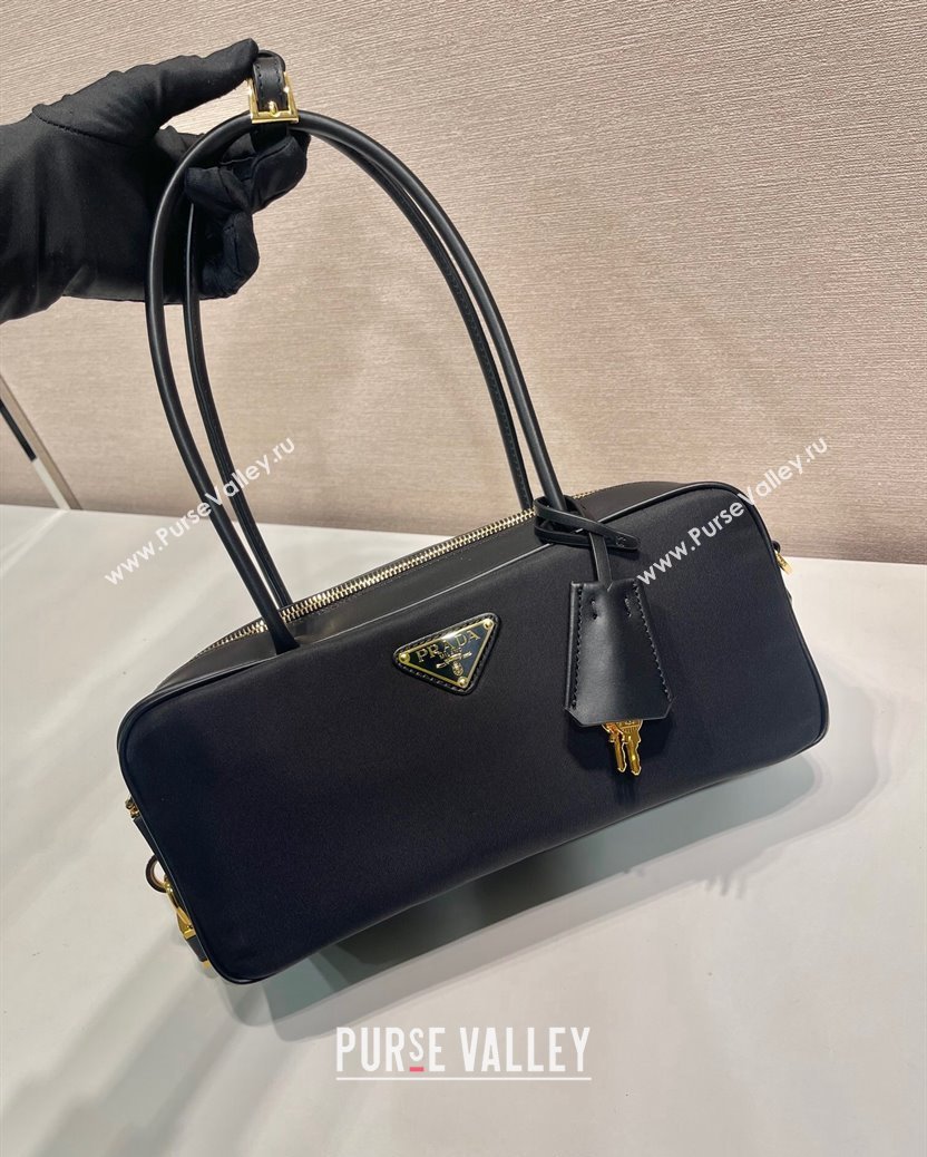 Prada Re-Nylon and leather small top-handle bag with padlock black 2024 1BB133 (YZ-241213067)