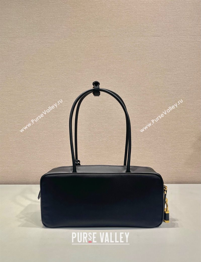 Prada Re-Nylon and leather small top-handle bag with padlock black 2024 1BB133 (YZ-241213067)