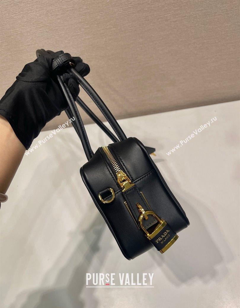 Prada Re-Nylon and leather small top-handle bag with padlock black 2024 1BB133 (YZ-241213067)