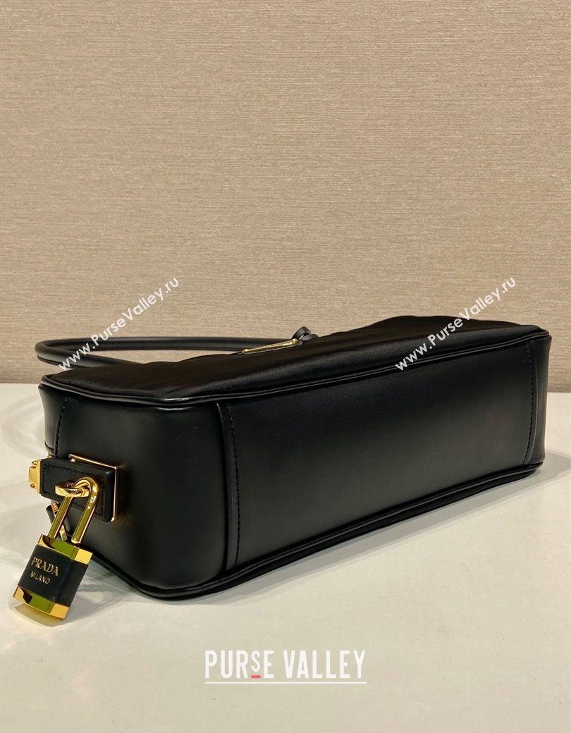 Prada Re-Nylon and leather small top-handle bag with padlock black 2024 1BB133 (YZ-241213067)