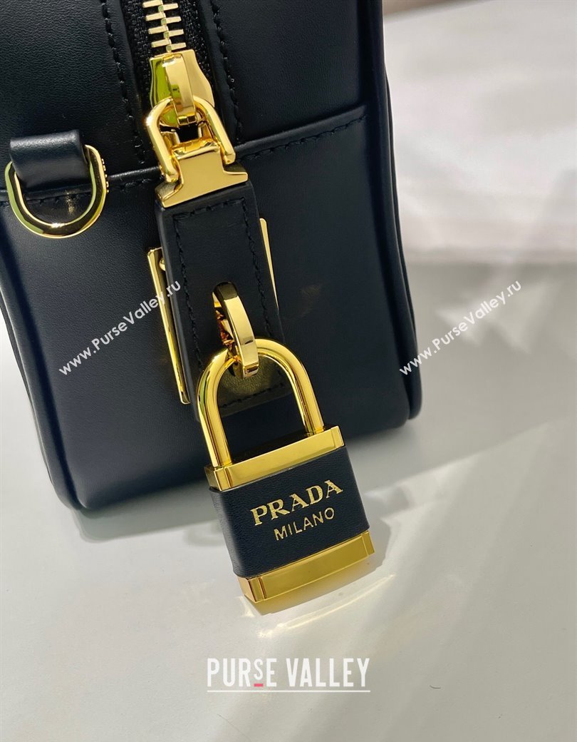 Prada Re-Nylon and leather small top-handle bag with padlock black 2024 1BB133 (YZ-241213067)