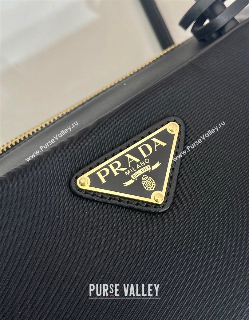 Prada Re-Nylon and leather small top-handle bag with padlock black 2024 1BB133 (YZ-241213067)