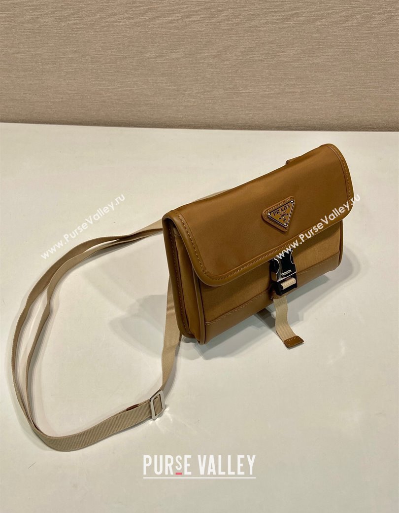 Prada Mens Re-Nylon and leather smartphone case mini bag Cork Beige 2024 2ZH108 (YZ-241213071)