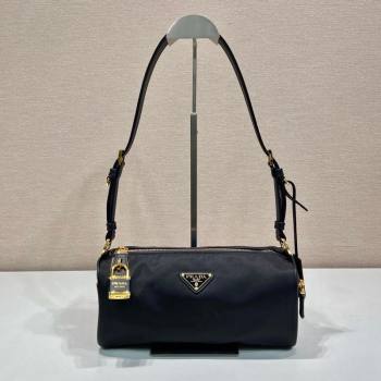 Prada Medium Re-Nylon and leather shoulder bag with padlock black 2024 1BC233 (YZ-241213073)