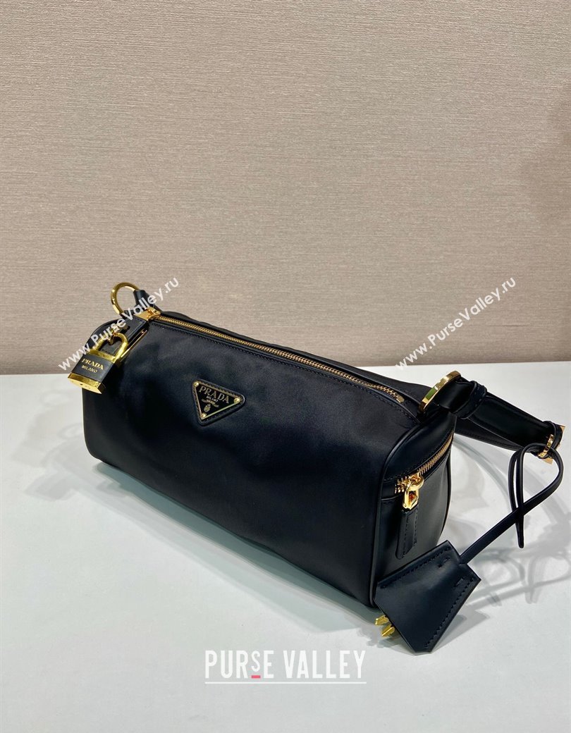 Prada Medium Re-Nylon and leather shoulder bag with padlock black 2024 1BC233 (YZ-241213073)