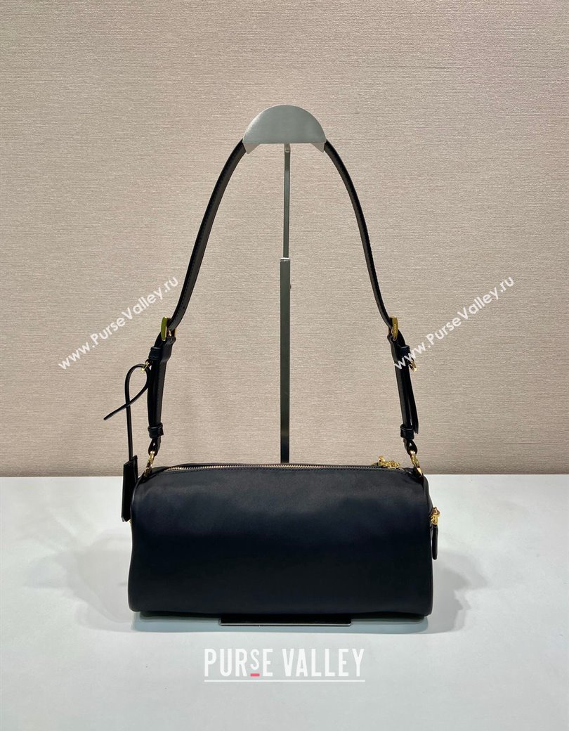 Prada Medium Re-Nylon and leather shoulder bag with padlock black 2024 1BC233 (YZ-241213073)