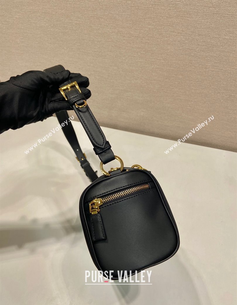 Prada Medium Re-Nylon and leather shoulder bag with padlock black 2024 1BC233 (YZ-241213073)