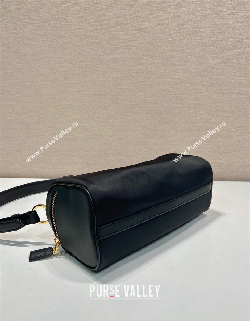 Prada Medium Re-Nylon and leather shoulder bag with padlock black 2024 1BC233 (YZ-241213073)