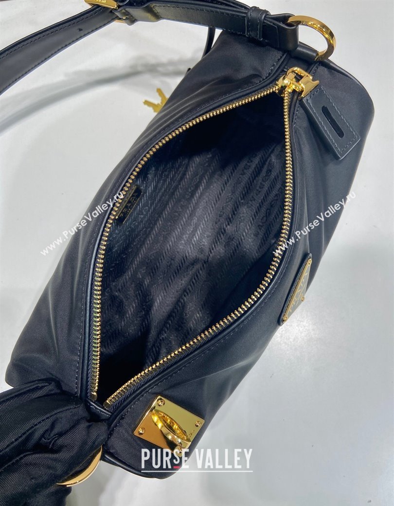 Prada Medium Re-Nylon and leather shoulder bag with padlock black 2024 1BC233 (YZ-241213073)