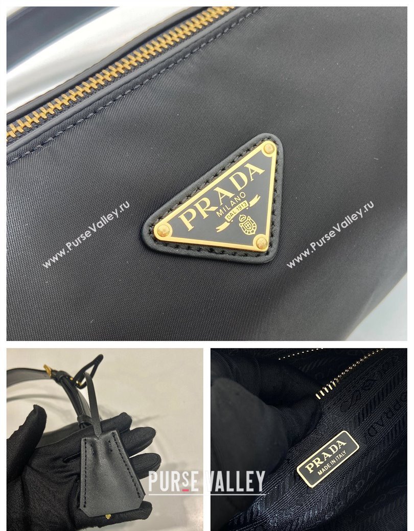 Prada Medium Re-Nylon and leather shoulder bag with padlock black 2024 1BC233 (YZ-241213073)