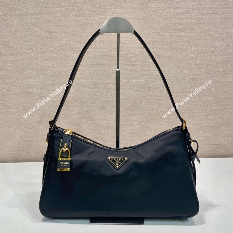 Prada Aimee large Re-Nylon and leather shoulder bag with padlock black 2024 1BC232 (YZ-241213074)