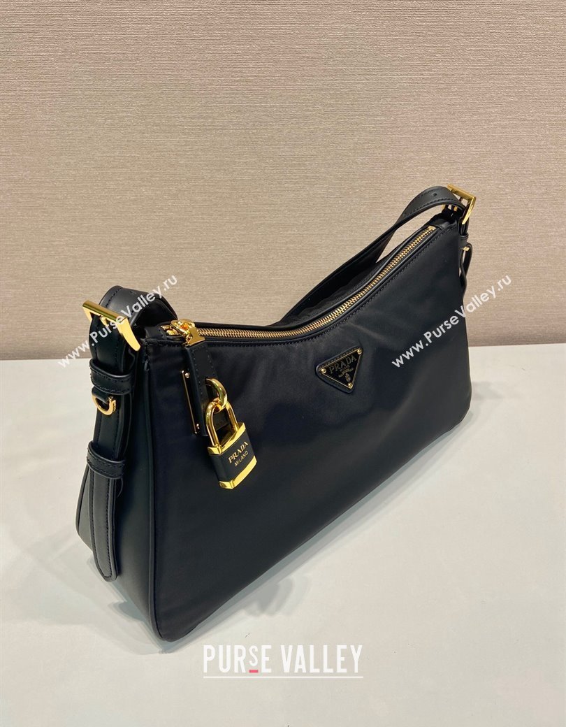 Prada Aimee large Re-Nylon and leather shoulder bag with padlock black 2024 1BC232 (YZ-241213074)