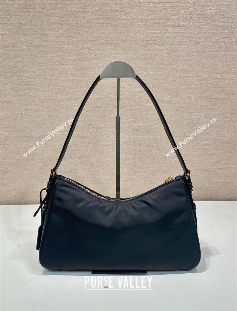 Prada Aimee large Re-Nylon and leather shoulder bag with padlock black 2024 1BC232 (YZ-241213074)