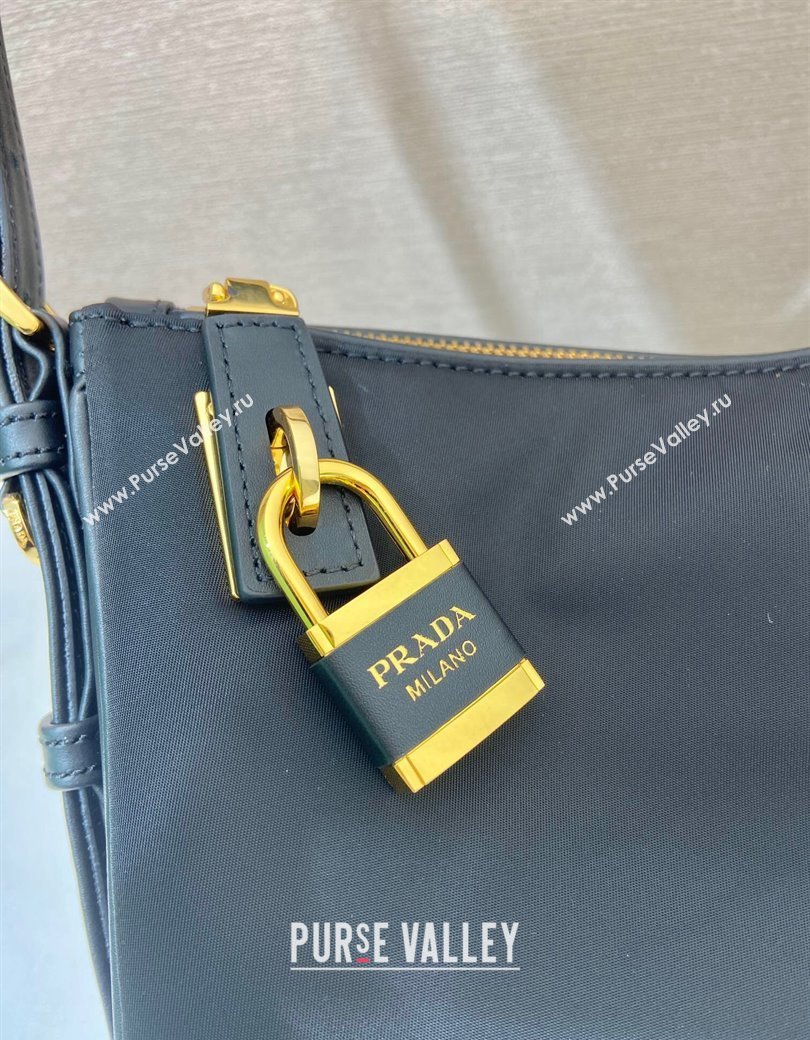 Prada Aimee large Re-Nylon and leather shoulder bag with padlock black 2024 1BC232 (YZ-241213074)