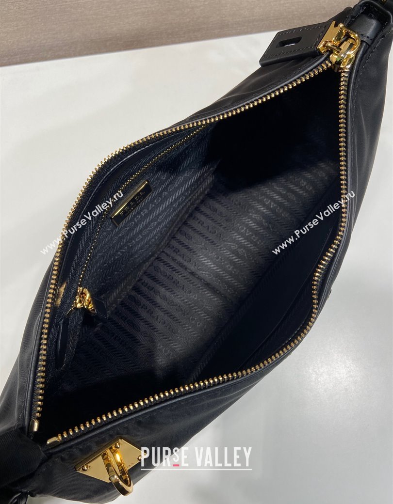 Prada Aimee large Re-Nylon and leather shoulder bag with padlock black 2024 1BC232 (YZ-241213074)