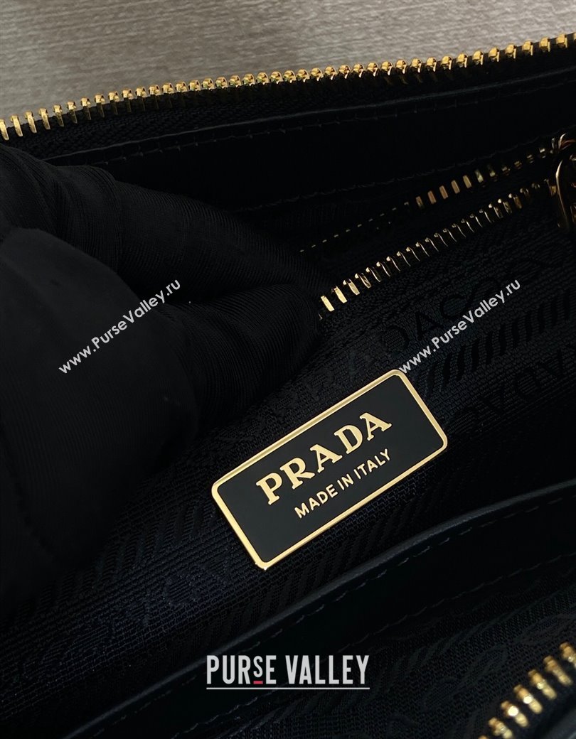 Prada Aimee large Re-Nylon and leather shoulder bag with padlock black 2024 1BC232 (YZ-241213074)