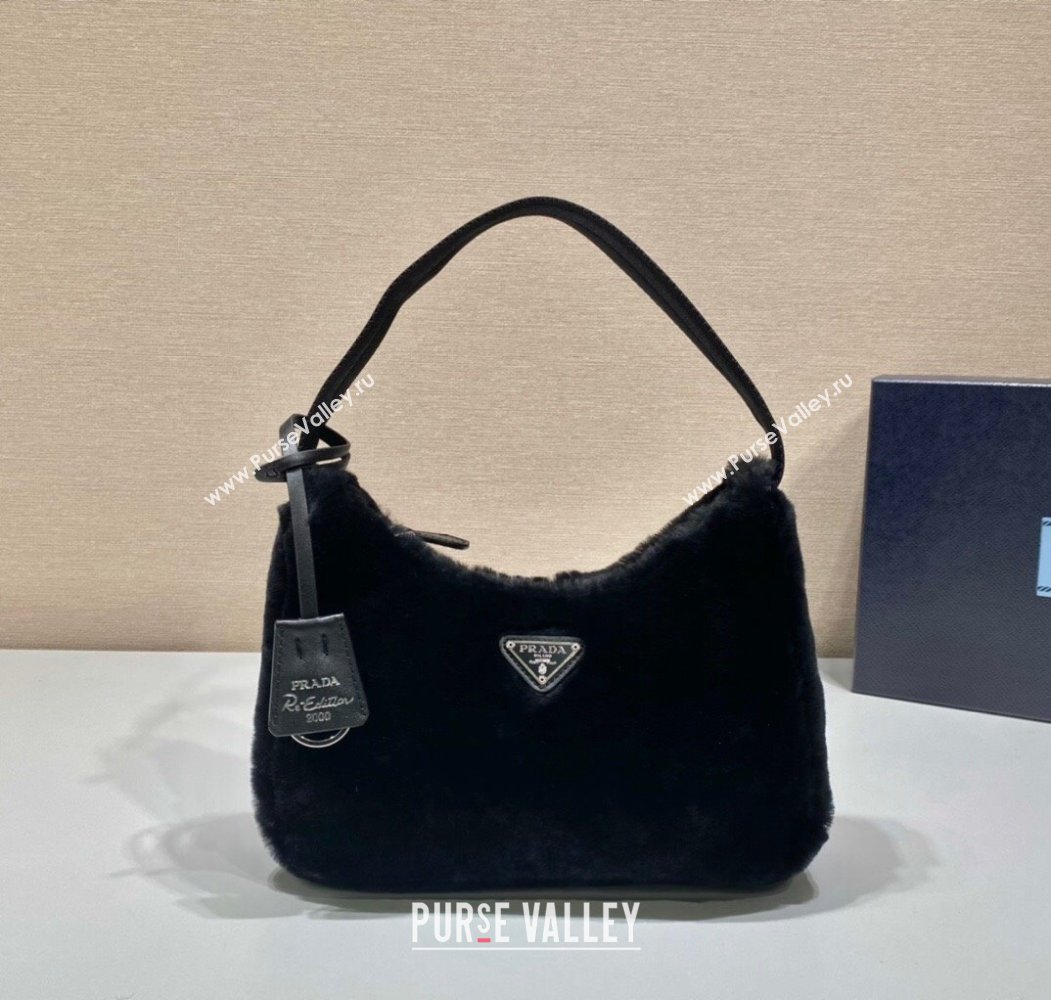 Prada Re-Edition 2000 Fur Hobo Mini bag 1NE515 Black 2024 1213 (YZ-241213082)