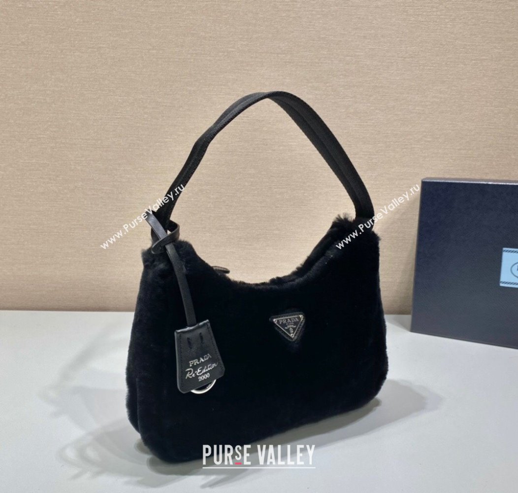 Prada Re-Edition 2000 Fur Hobo Mini bag 1NE515 Black 2024 1213 (YZ-241213082)