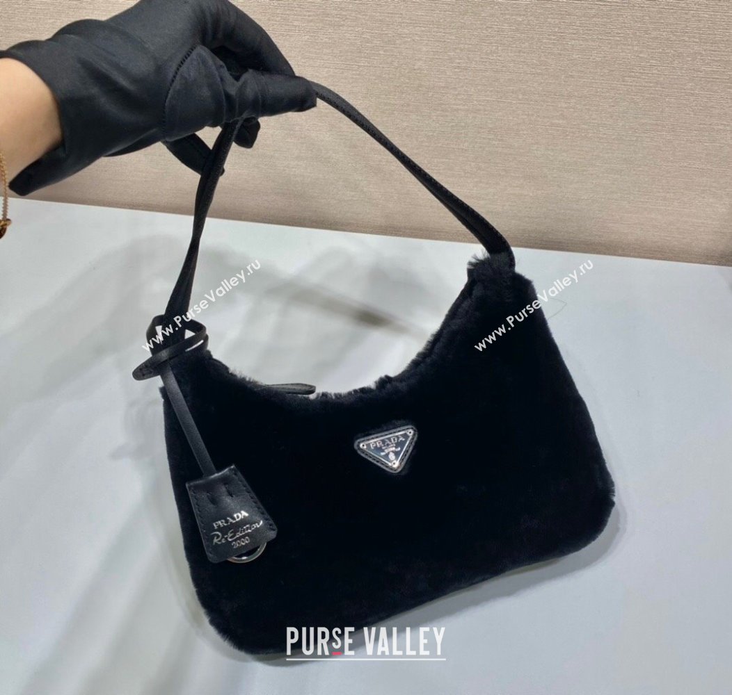 Prada Re-Edition 2000 Fur Hobo Mini bag 1NE515 Black 2024 1213 (YZ-241213082)