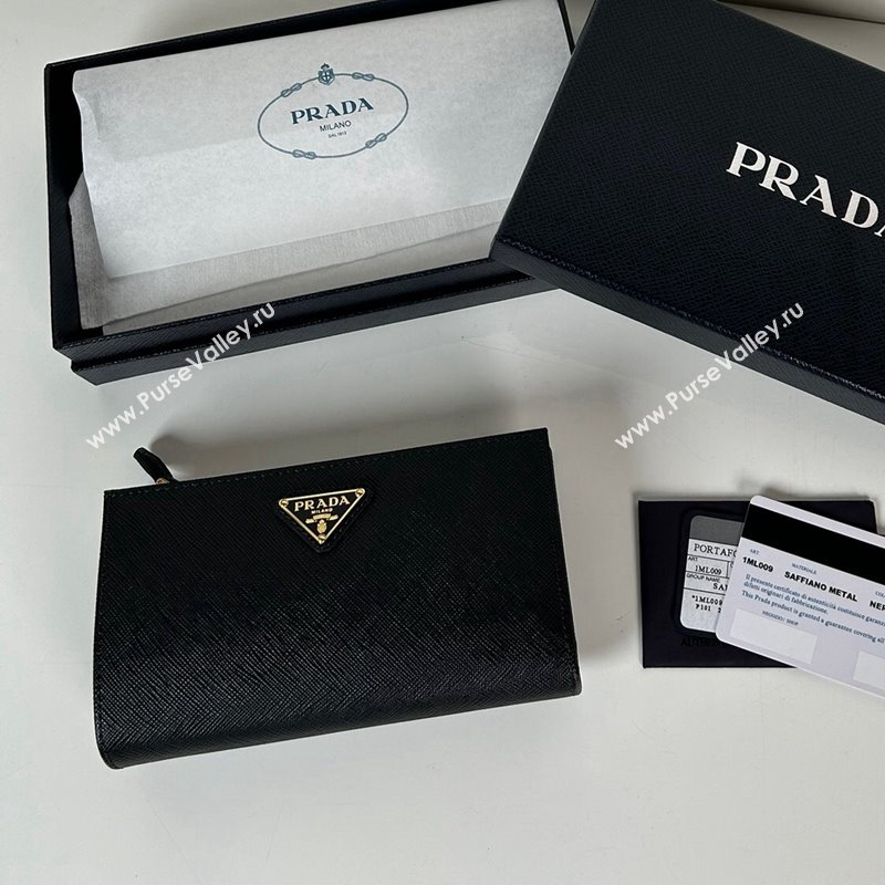 Prada Large Saffiano leather wallet black/gold triangle 2024 1ML009 (YZ-241213038)