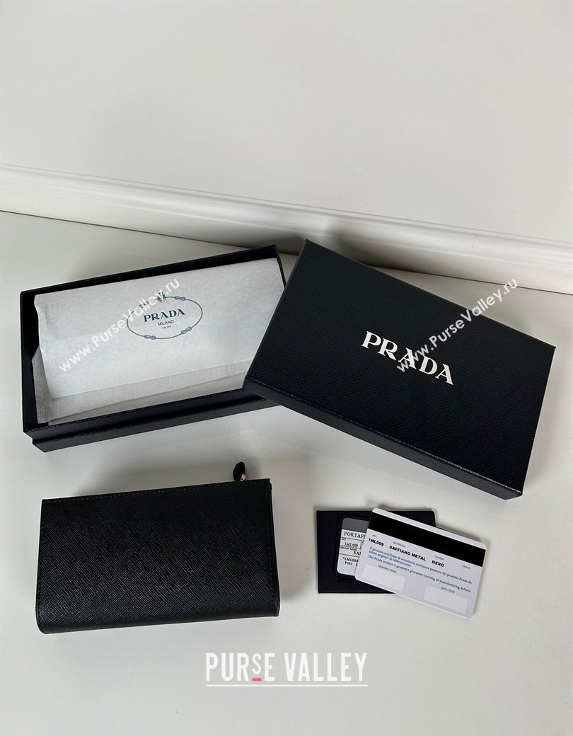 Prada Large Saffiano leather wallet black/gold triangle 2024 1ML009 (YZ-241213038)