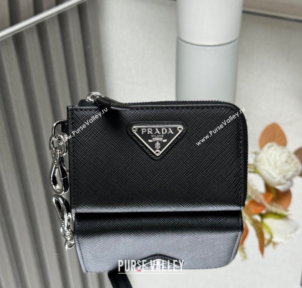 Prada Saffiano Leather Key Pouch Charm Black 2024 1TT085 (YZ-241213090)