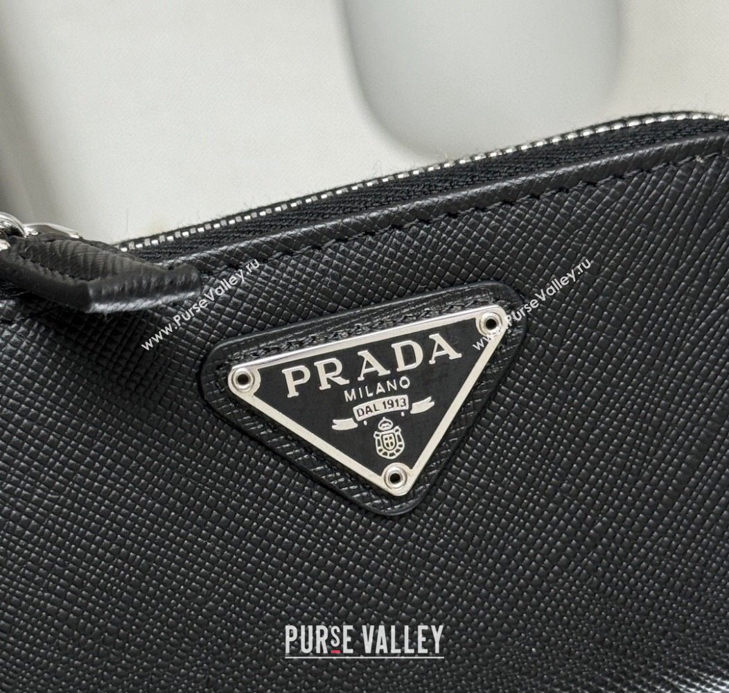 Prada Saffiano Leather Key Pouch Charm Black 2024 1TT085 (YZ-241213090)