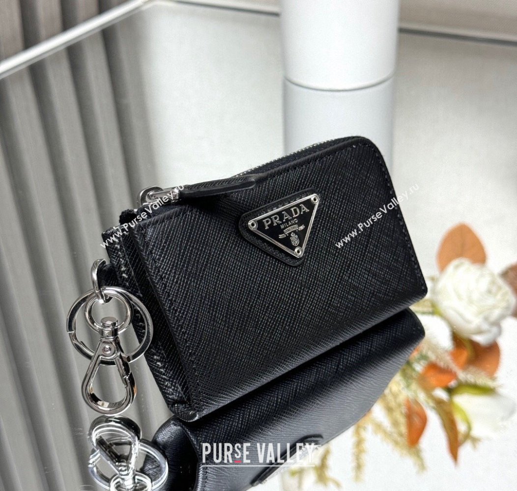 Prada Saffiano Leather Key Pouch Charm Black 2024 1TT085 (YZ-241213090)