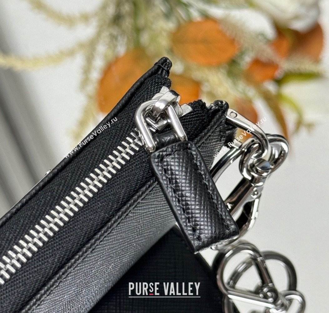 Prada Saffiano Leather Key Pouch Charm Black 2024 1TT085 (YZ-241213090)