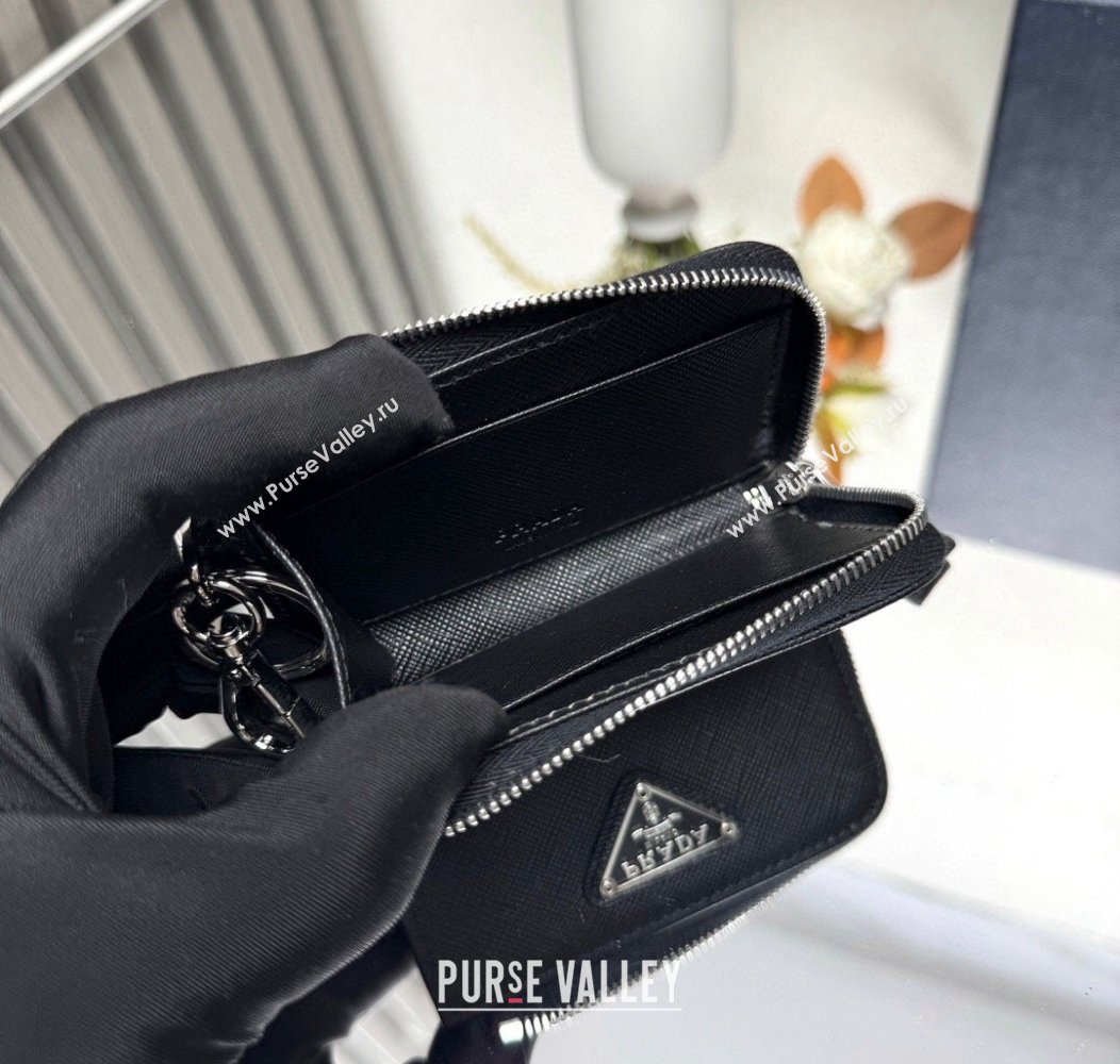 Prada Saffiano Leather Key Pouch Charm Black 2024 1TT085 (YZ-241213090)