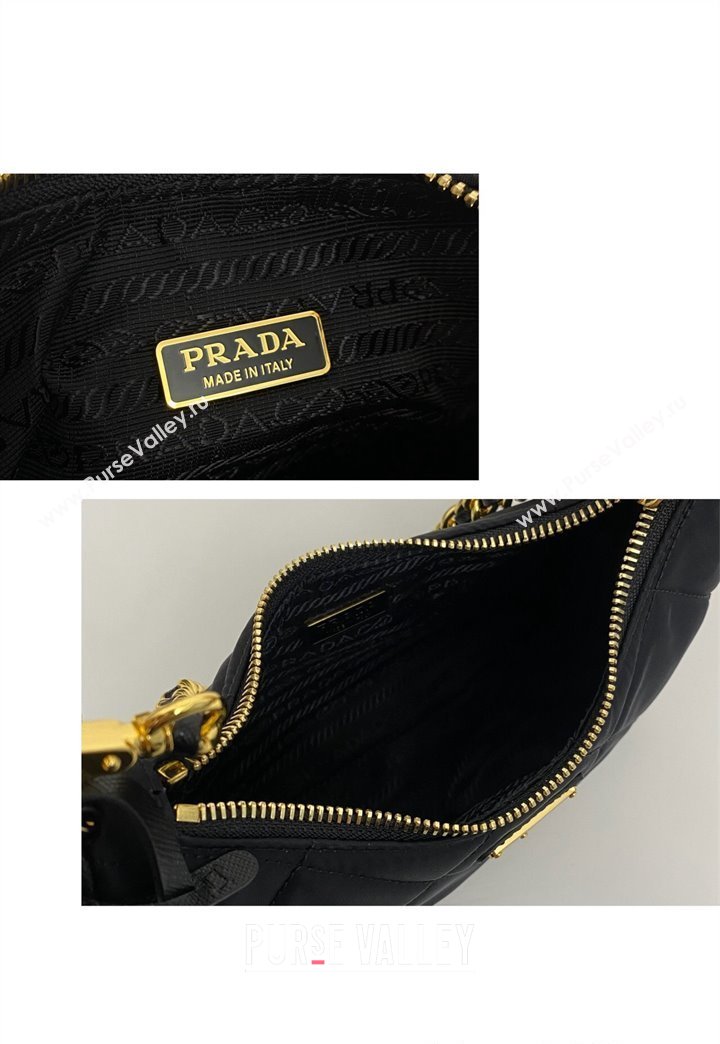 Prada Re-Edition quilted nylon mini Hobo bag Black 2024 1BC204 (nana-241213100)