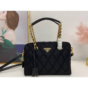 Prada quilted nylon medium shoulder bag 1BG903 Black 2024 (nana-241213101)