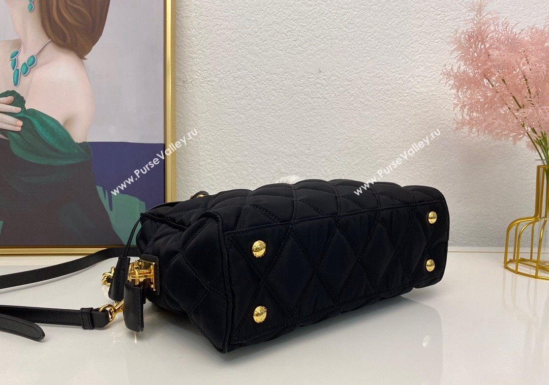 Prada quilted nylon medium shoulder bag 1BG903 Black 2024 (nana-241213101)