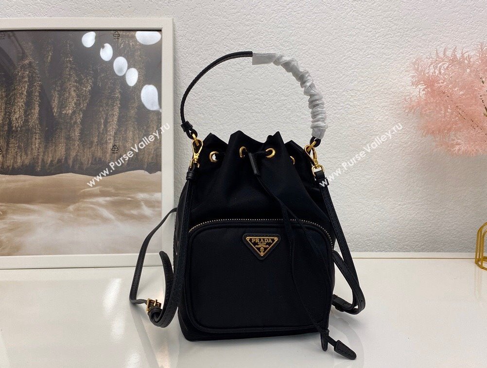 Prada small nylon bucket bag 1N1864 Black 2024 (nana-241213102)