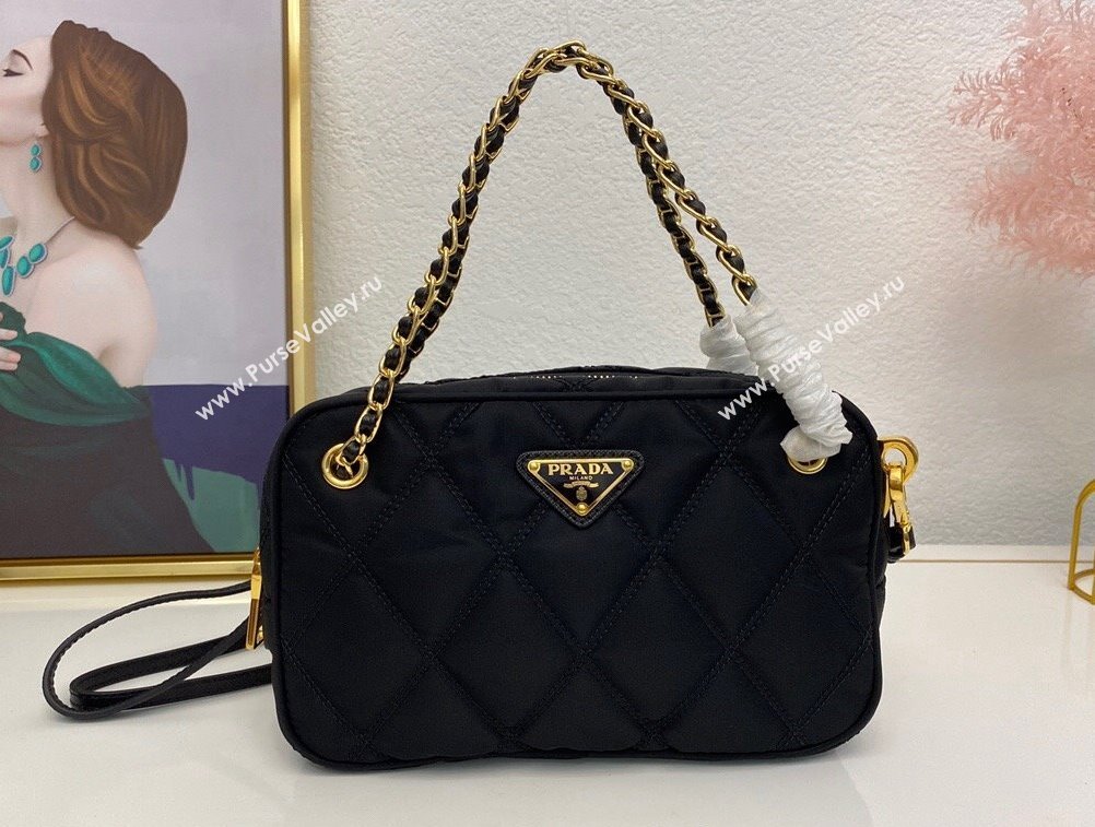 Prada Quilted nylon shoulder bag 1BG910 Black 2024 (nana-241213103)